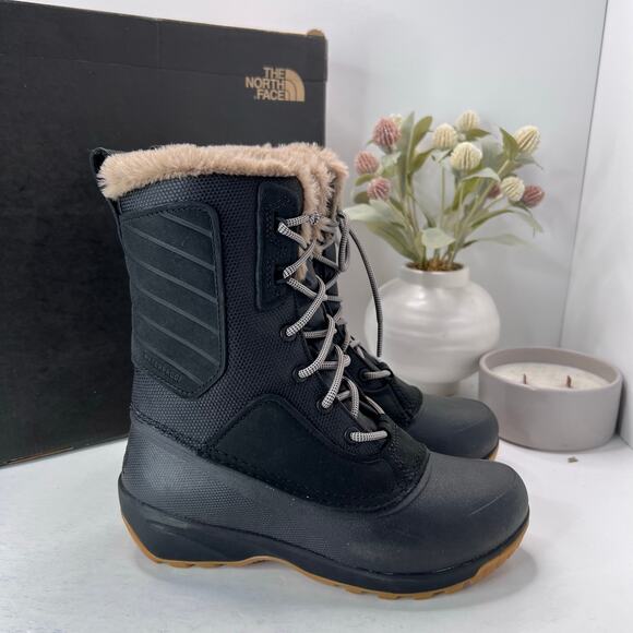 North Face Shellista IV Mid WP Winter Boots Fur Trim Black Women's 6.5 NWB - Picture 1 of 8